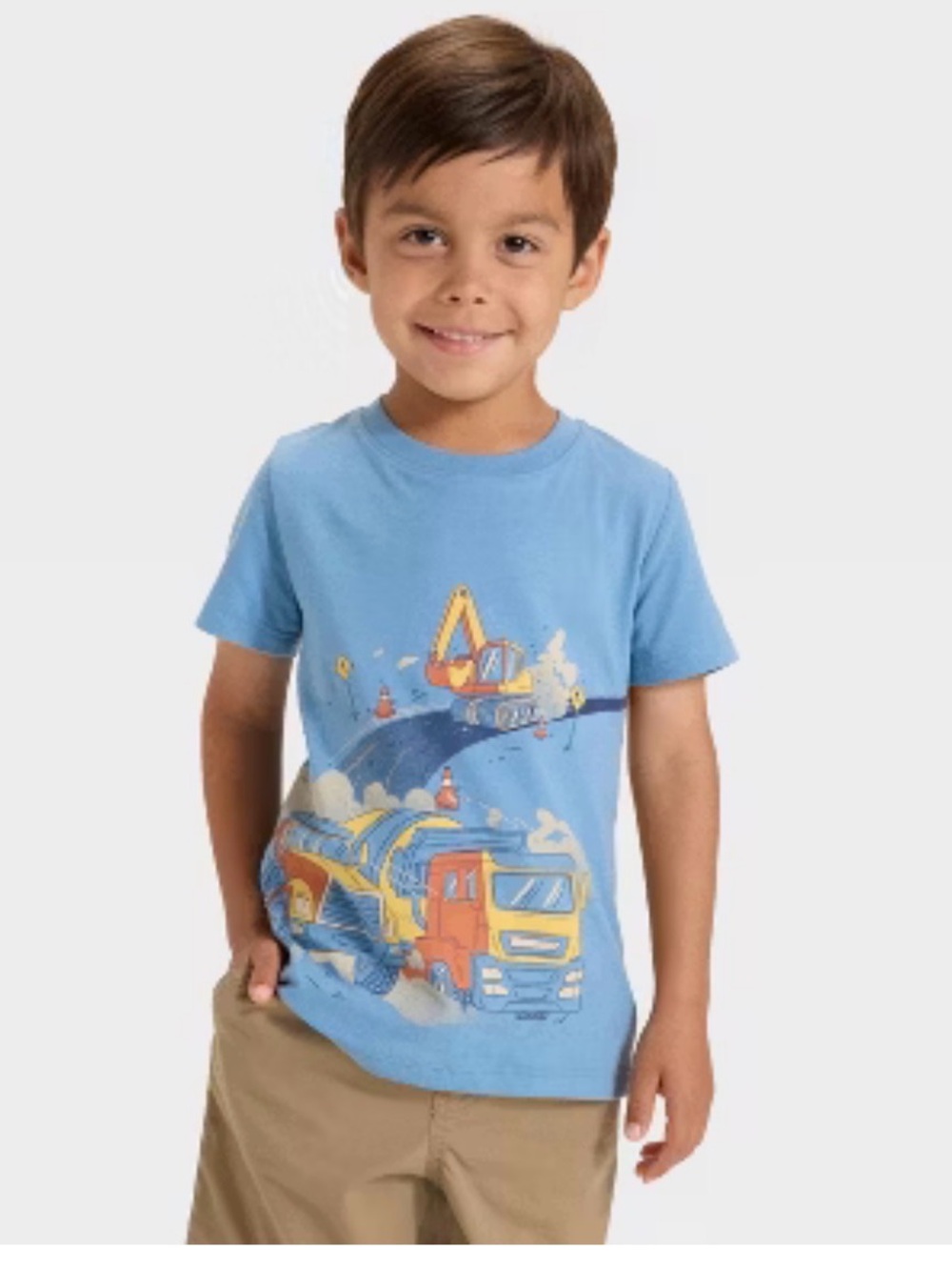 🚜 NWT 5T Cat & Jack Light Blue Construction Trucks Graphic Tee